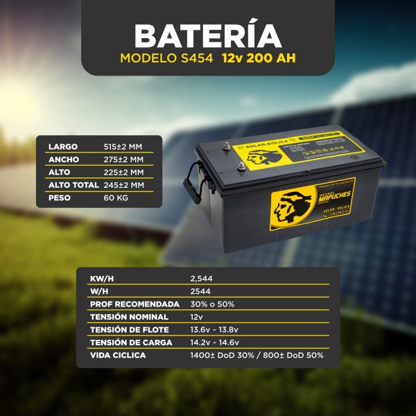Detalle técnico batería AGM 12v 200Ah ciclo profundo