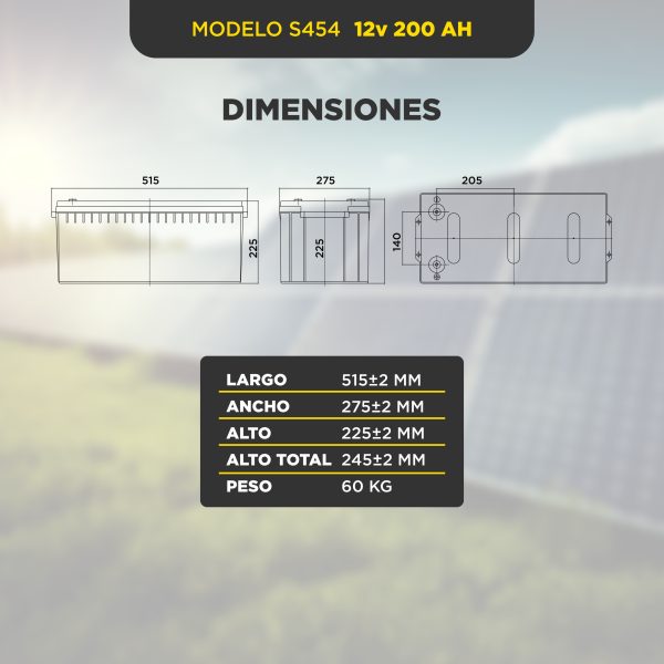 Dimensiones y peso de la batería AGM 200Ah