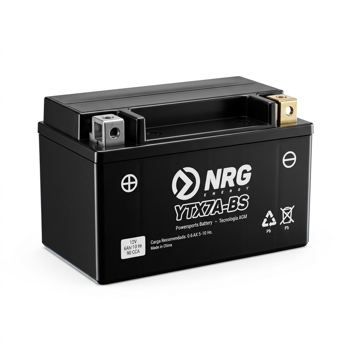 Batería de moto NRG YTX7A-BS 12V 6Ah AGM, positivo a la izquierda