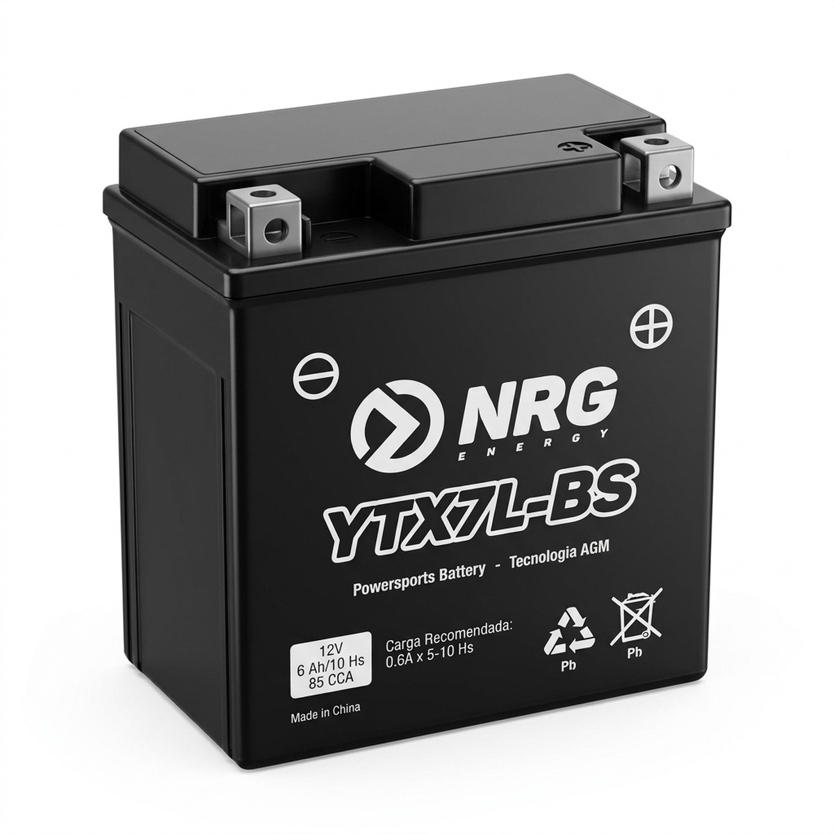 Batería de moto NRG YTX7L-BS 12V 6Ah AGM, positivo a la derecha